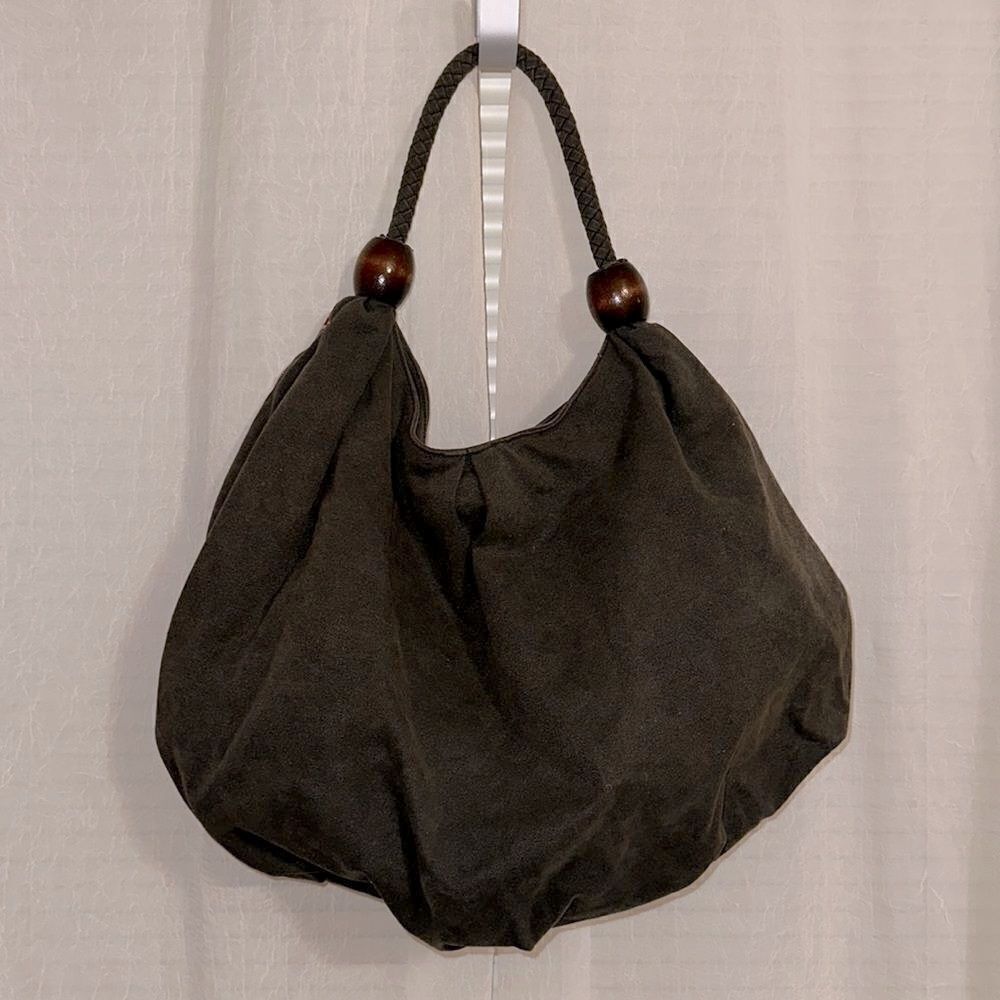 ASOS Forever New Camo Green Canvas Red Burgundy Pink Floral Embroidered Hobo Bag - Picture 2 of 12
